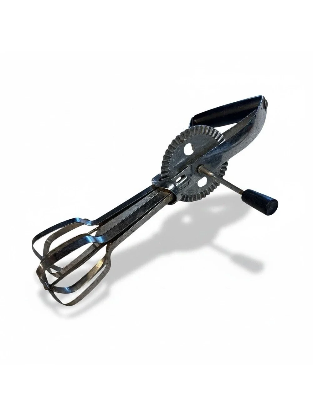 Vintage Hand Crank Egg Beater Rotary Mixer Black Handles Kitchen Tool